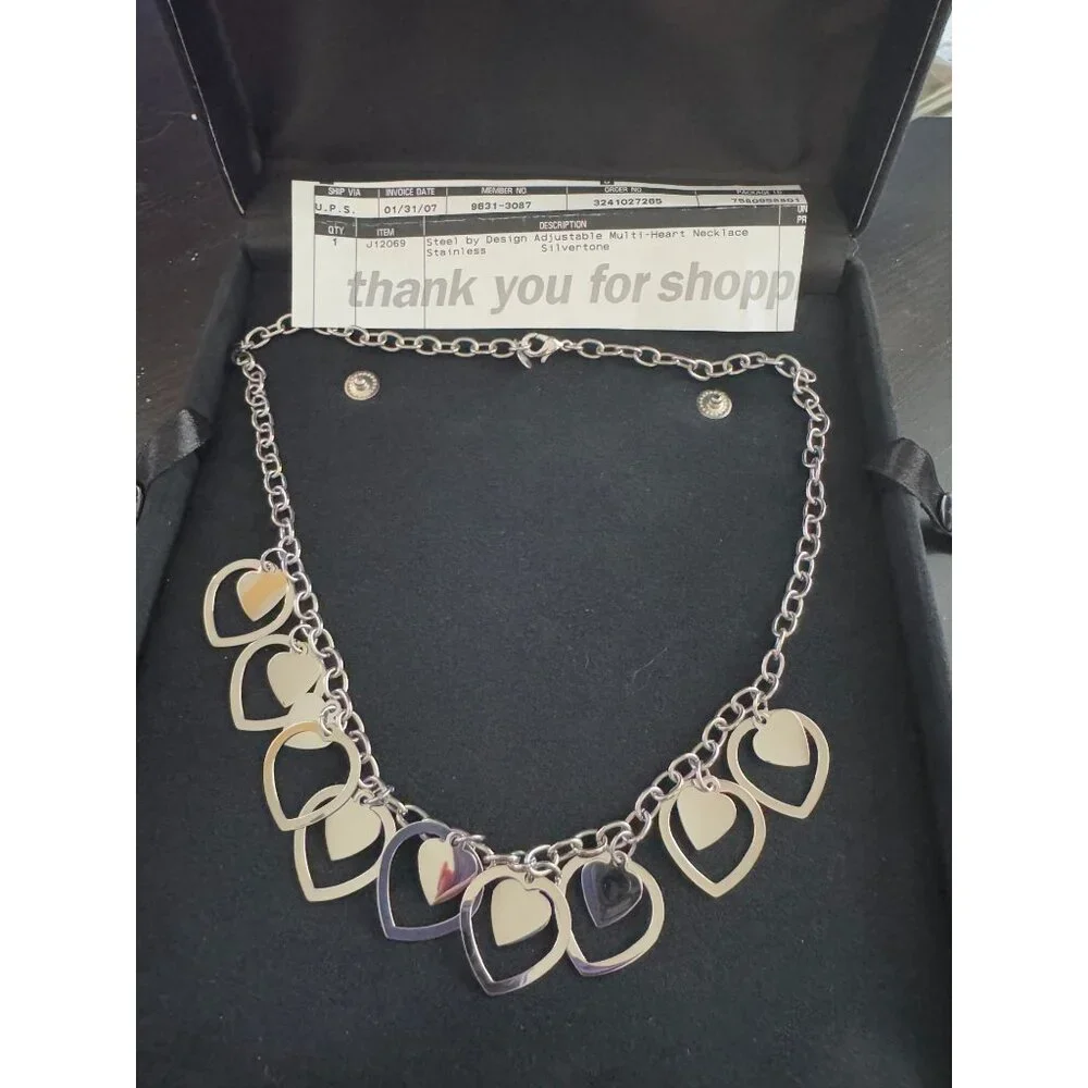 Steel by Design Adjustable Multi Heart‎ Necklace Silver Tone Milor Italy 20